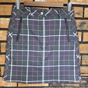 Nivo‎ Golf Skirt / Skort Black Gray White Purple & Green Plaid Size 2 Tech